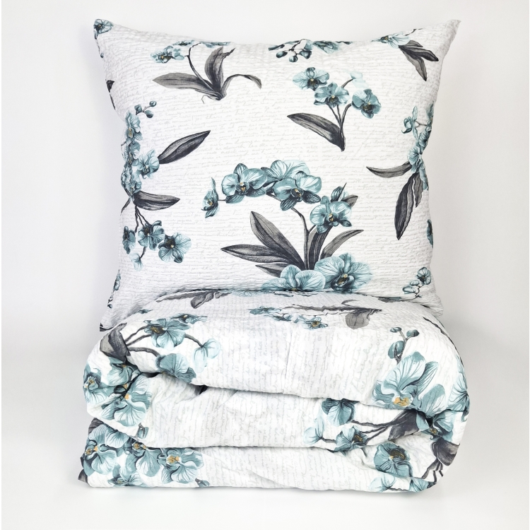 Pościel z Kory PREMIUM Lilia Wytrzymała- Turkusowe kokardki  1077, poduszka i kołdra ubrana w pościel